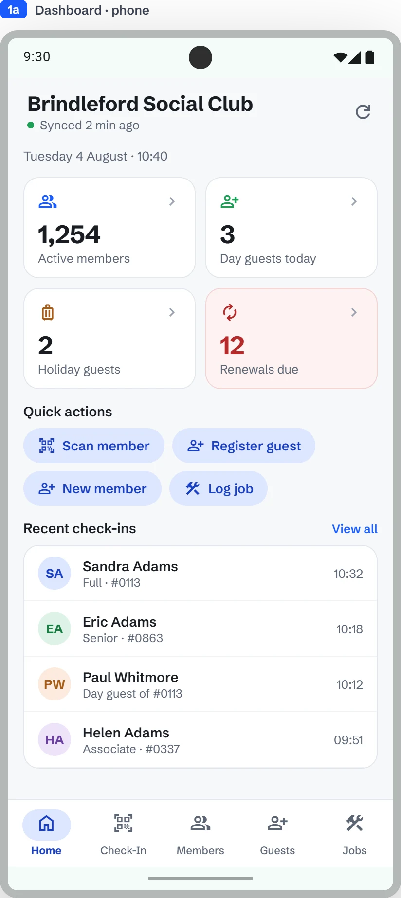 Bar Portal dashboard on a phone