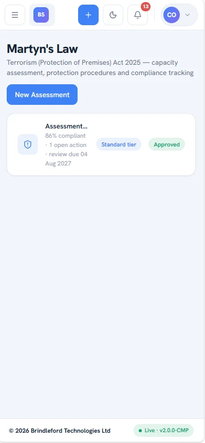 Martyn's Law assessments in the portal