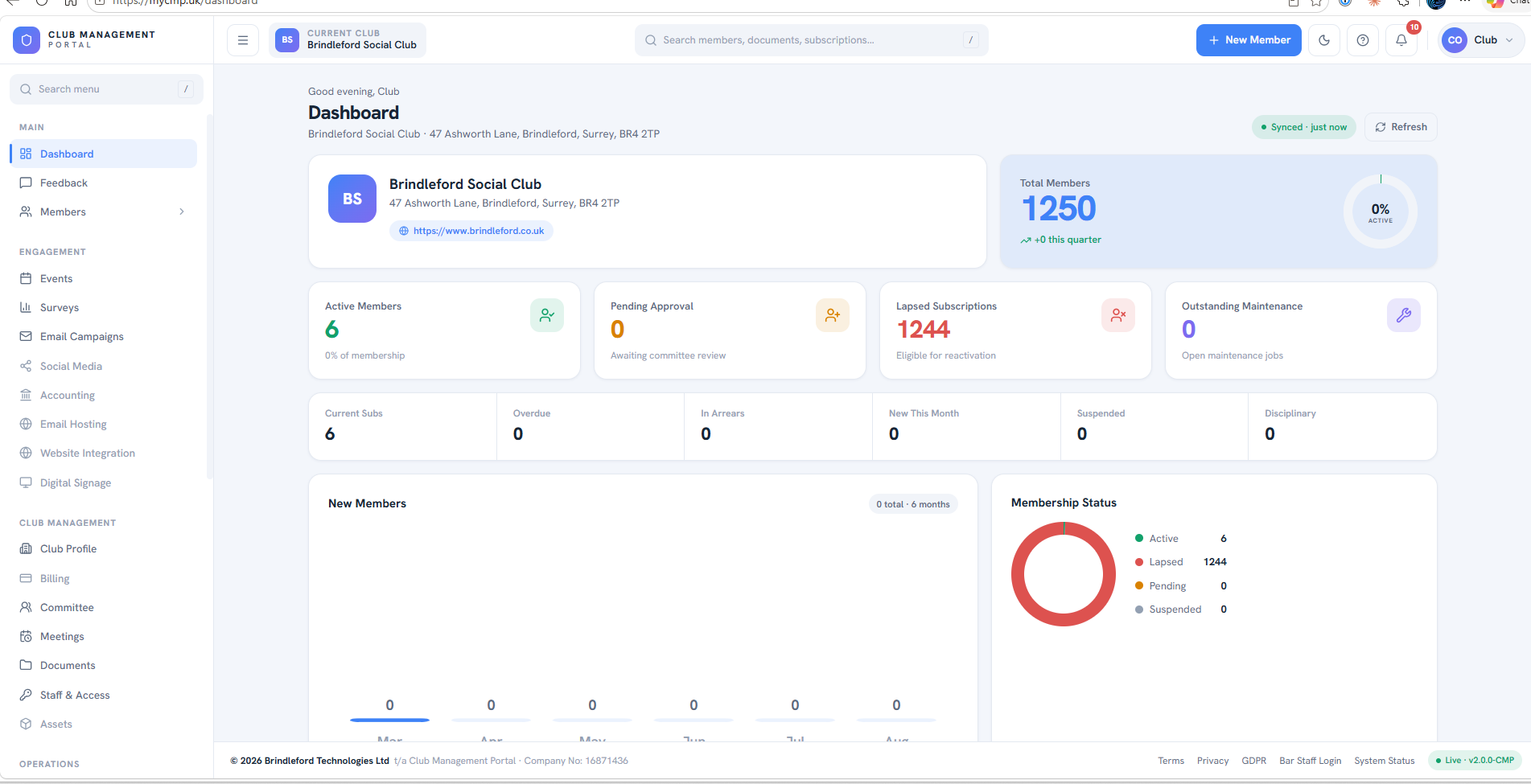 Club Management Portal dashboard