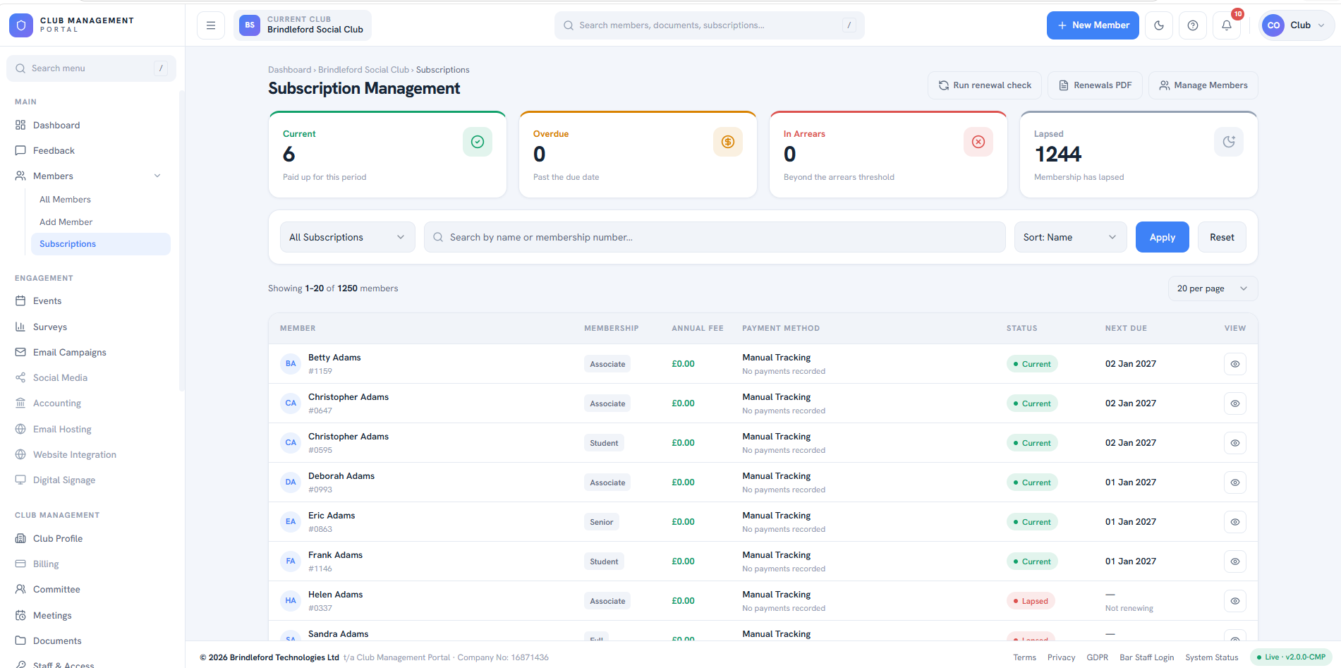 Subscription management screen